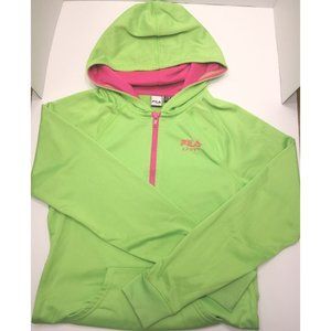 Fila Sport 3/4 Zip Lime Green And Pink Pullover Hoodie size XL (16) Teen Girl